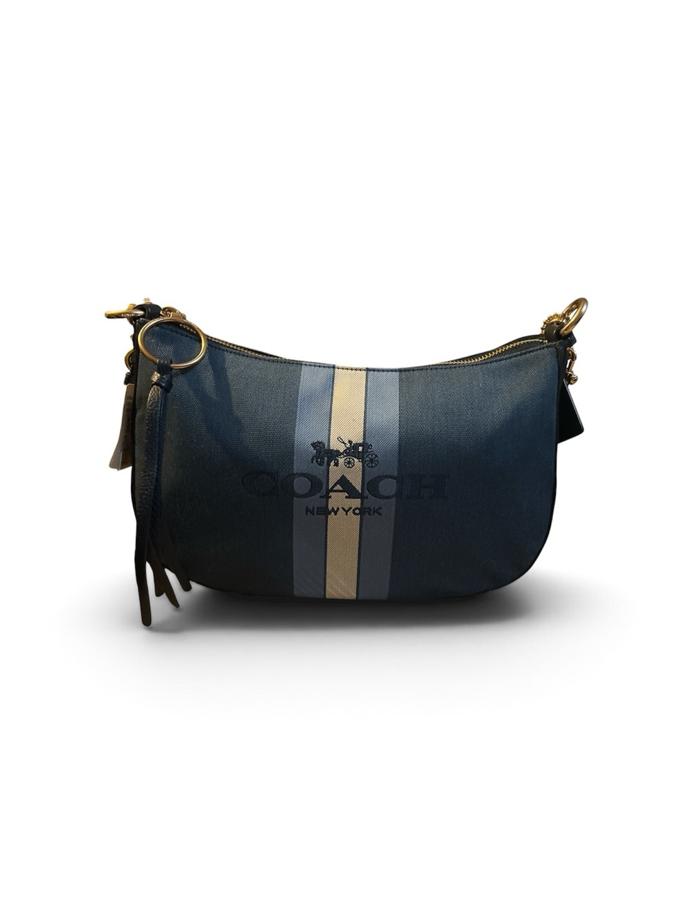 Coach Navy Stripe Leather and denim Bag